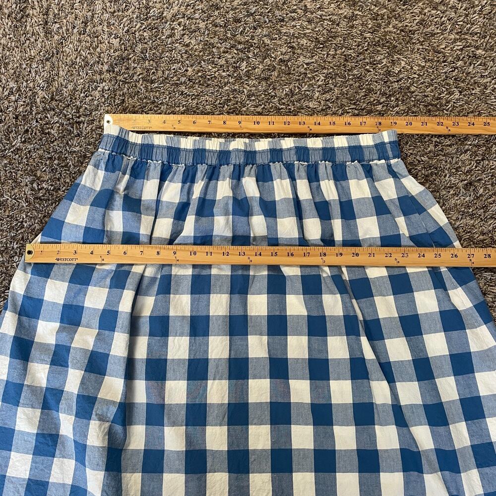 Midi Skirt Plus Size 1X Blue White Gingham Plaid Cotton Picnic Summer Preppy - Picture 9 of 11